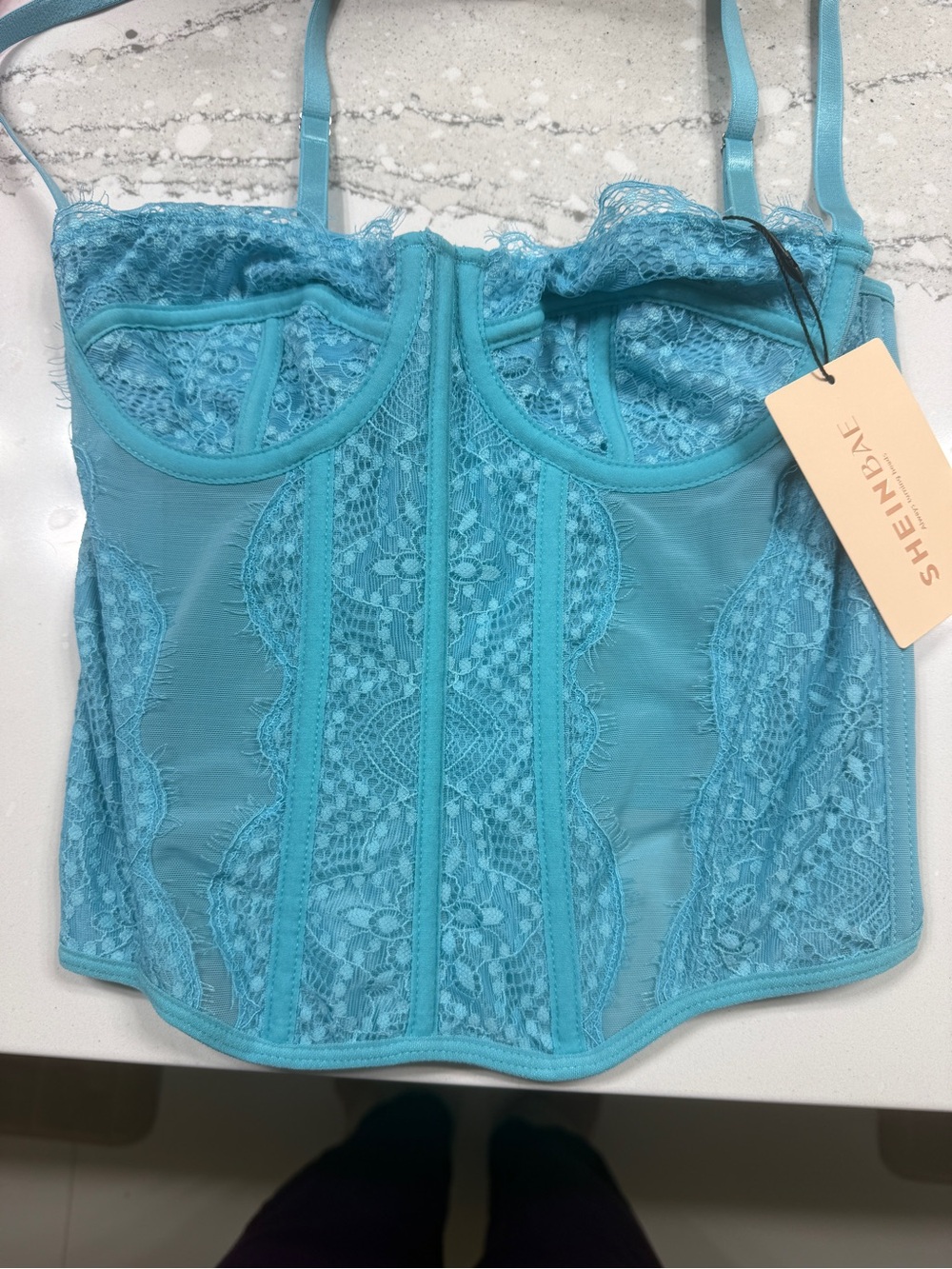 SHEIN Turquoise Lace Corset Bustier Top